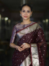 Banarasee Handloom Tissue Saree With Zari Buti Design & Border-Burgundy
