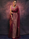 Banarasee Semi-Chiffon Saree With Antique Gold Zari Work-Magenta