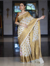 Banarasee Handloom Semi Silk Saree With Antique Zari Buta Design & Border-Cream