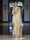 Banarasee Handloom Semi Silk Saree With Antique Zari Buta Design & Border-Cream