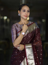 Banarasee Handloom Tissue Saree With Zari Buti Design & Border-Burgundy