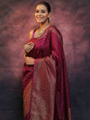 Banarasee Semi-Chiffon Saree With Antique Gold Zari Work-Magenta