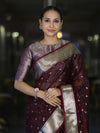 Banarasee Handloom Tissue Saree With Zari Buti Design & Border-Burgundy