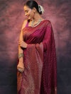 Banarasee Semi-Chiffon Saree With Antique Gold Zari Work-Magenta