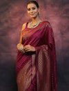 Banarasee Semi-Chiffon Saree With Antique Gold Zari Work-Magenta