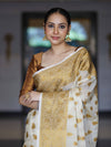 Banarasee Handloom Semi Silk Saree With Antique Zari Buta Design & Border-Cream