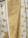 Banarasee Handloom Semi Silk Saree With Antique Zari Buta Design & Border-Cream