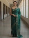 Banarasee Handwoven Semi Silk Saree With Zari Buti Design-Green