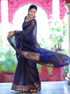 Banarasee Semi-Chiffon Saree With Antique Gold Zari Work-Blue