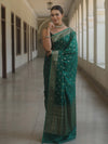 Banarasee Handwoven Semi Silk Saree With Zari Buti Design-Green