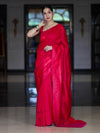 Banarasee Dual Tone Semi Katan Saree With Self Weaving Resham Border-Pink (Red Tone)