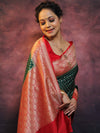 Banarasee Semi-Katan Zari Buta Saree-Green & Red