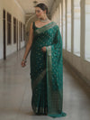Banarasee Handwoven Semi Silk Saree With Zari Buti Design-Green