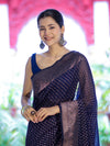 Banarasee Semi-Chiffon Saree With Antique Gold Zari Work-Blue