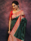 Banarasee Semi-Katan Zari Buta Saree-Green & Red