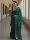 Banarasee Handwoven Semi Silk Saree With Zari Buti Design-Green