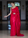 Banarasee Dual Tone Semi Katan Saree With Self Weaving Resham Border-Pink (Red Tone)