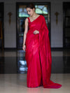 Banarasee Dual Tone Semi Katan Saree With Self Weaving Resham Border-Pink (Red Tone)