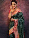 Banarasee Semi-Katan Zari Buta Saree-Green & Red