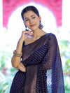 Banarasee Semi-Chiffon Saree With Antique Gold Zari Work-Blue