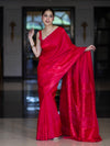 Banarasee Dual Tone Semi Katan Saree With Self Weaving Resham Border-Pink (Red Tone)