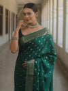 Banarasee Handwoven Semi Silk Saree With Zari Buti Design-Green