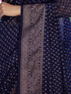 Banarasee Semi-Chiffon Saree With Antique Gold Zari Work-Blue