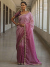 Banarasee Handwoven Tissue Dual Color Saree With Zari Buta & Lace-Purple