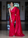 Banarasee Dual Tone Semi Katan Saree With Self Weaving Resham Border-Pink (Red Tone)