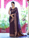 Banarasee Semi-Chiffon Saree With Antique Gold Zari Work-Violet
