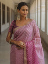 Banarasee Handwoven Tissue Dual Color Saree With Zari Buta & Lace-Purple