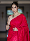 Banarasee Dual Tone Semi Katan Saree With Self Weaving Resham Border-Pink (Red Tone)