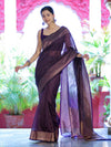 Banarasee Semi-Chiffon Saree With Antique Gold Zari Work-Violet