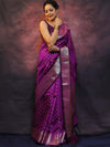 Banarasee Handwoven Semi Silk Saree With Zari Work-Violet