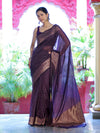 Banarasee Semi-Chiffon Saree With Antique Gold Zari Work-Violet