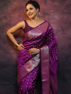 Banarasee Handwoven Semi Silk Saree With Zari Work-Violet