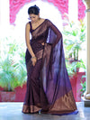 Banarasee Semi-Chiffon Saree With Antique Gold Zari Work-Violet