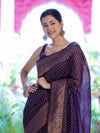 Banarasee Semi-Chiffon Saree With Antique Gold Zari Work-Violet