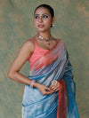 Banarasee Handwoven Crushed Tissue Saree With Mirror Work & Contrast Border-Sky Blue