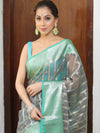 Banarasee Organza Mix Saree With Zari Work & Contrast Border-Grey & Green