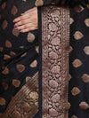 Banarasee Handloom Georgette Saree With Zari Buta Work & Border-Black