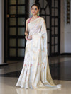 Banarasee Handloom Pure Chiniya Silk Saree With Zari Meena Work-Off White