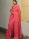 Banarasee Organza Mix Applique Work Saree-Pink