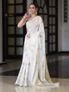 Banarasee Handloom Pure Chiniya Silk Saree With Zari Meena Work-Off White