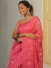 Banarasee Organza Mix Applique Work Saree-Pink