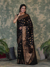 Banarasee Handloom Georgette Saree With Zari Buta Work & Border-Black