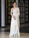 Banarasee Handloom Pure Chiniya Silk Saree With Zari Meena Work-Off White