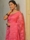 Banarasee Organza Mix Applique Work Saree-Pink