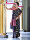 Banarasee Handloom Cotton Silk Saree With Resham Work & Contrast Border-Grey & Black