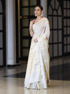 Banarasee Handloom Pure Chiniya Silk Saree With Zari Meena Work-Off White